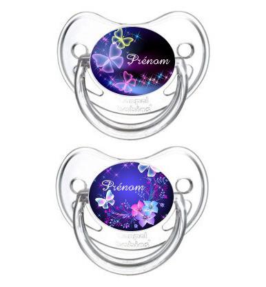 Lot de 2 Sucettes bébé personnalisée papillon de nuit et prénom Lot de 2 Sucettes bébé personnalisée papillon de nuit et prénom
