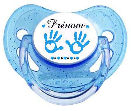 Sucette personnalisée "main de bébé et prénom" garcon Sucette personnalisée "main de bébé et prénom" garcon