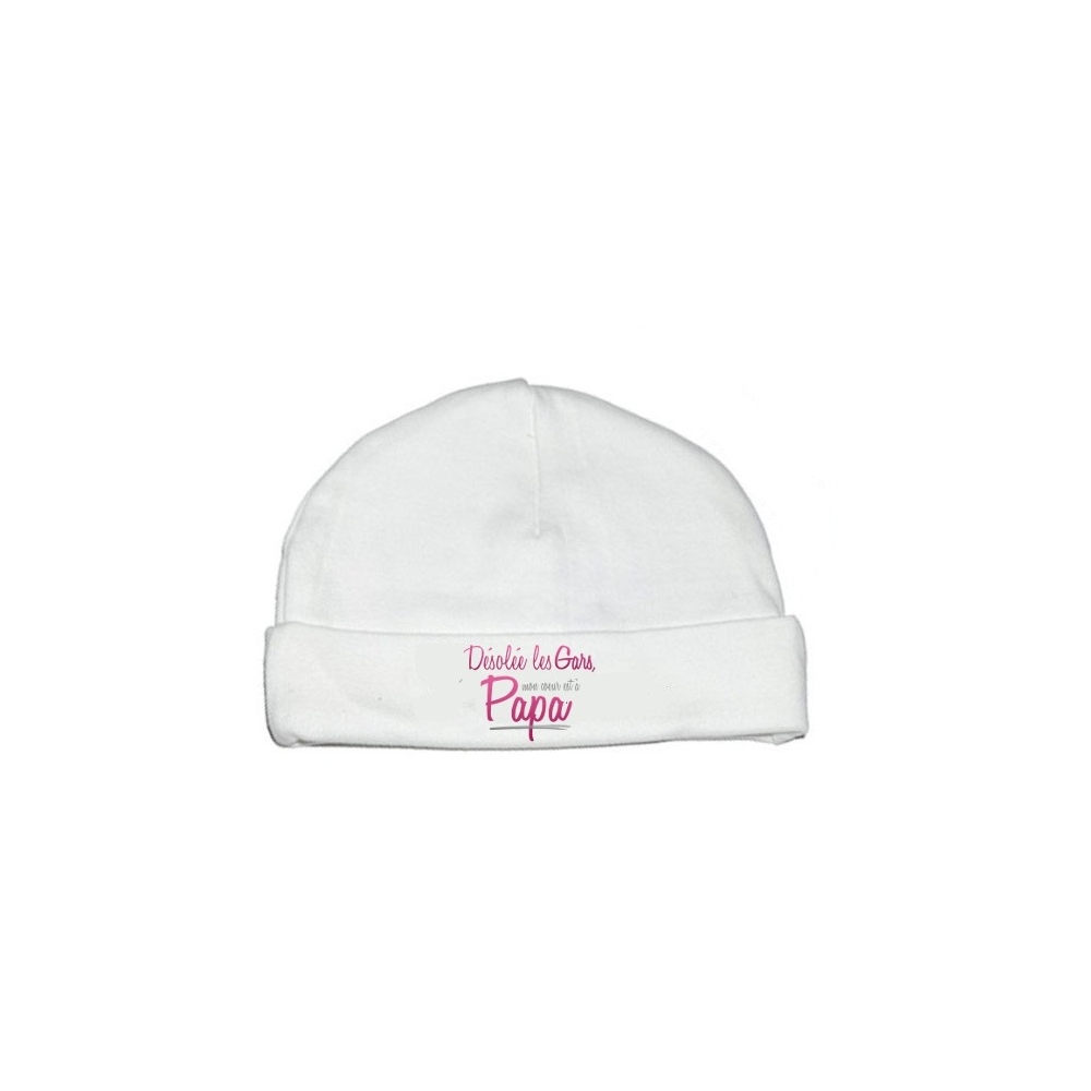 Bonnet bébé Désolée les gars, mon coeur est à papa Bonnet bébé Désolée les gars, mon coeur est à papa