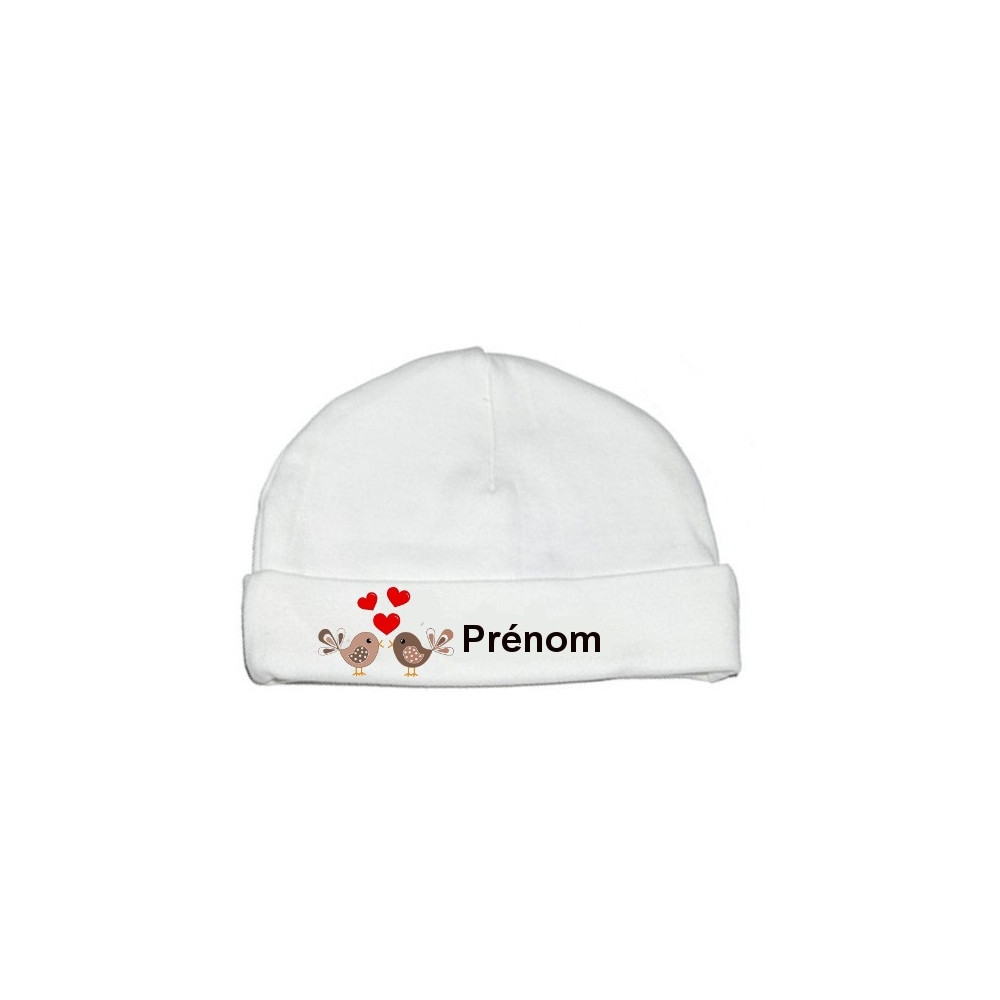 Bonnet personnalisé oiseaux coeurs prénom Bonnet personnalisé oiseaux coeurs prénom